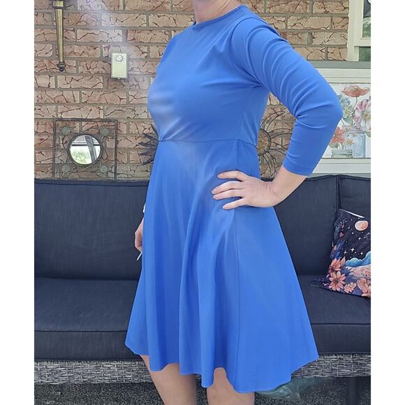 Vintage Blair Womens Blue Knee Length LS Polyester Pleated Midi Dress USA M/L - Picture 2 of 6